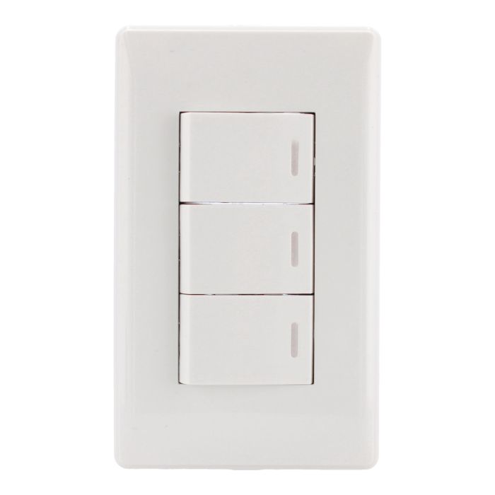 Placa con apagador triple línea Italia 4448 Sanelec