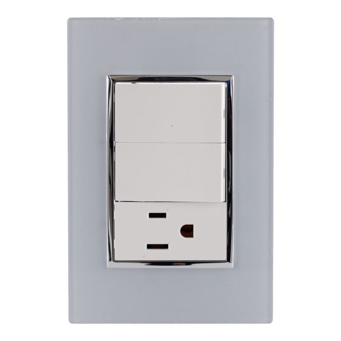 Placa con 2 apagadores y 1 contacto línea Venecia 4476 Sanelec