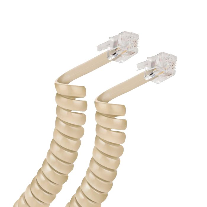 Cable espiral plug a plug RJ9 de 4.5m para auricular telefónico marfil 302-015 Steren