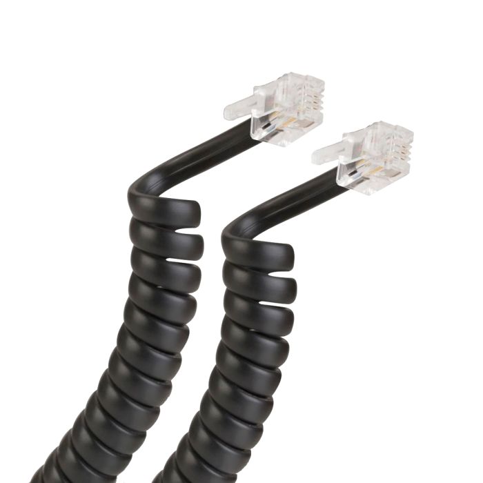 Cable espiral plug a plug RJ9 de 4.5m para auricular telefónico negro 302-015N Steren