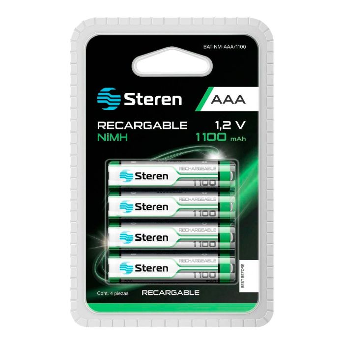 Paquete de 4 pilas recargables de alta capacidad "AAA" NiMH 1100 mAh BAT-NM-AAA/1100 Steren