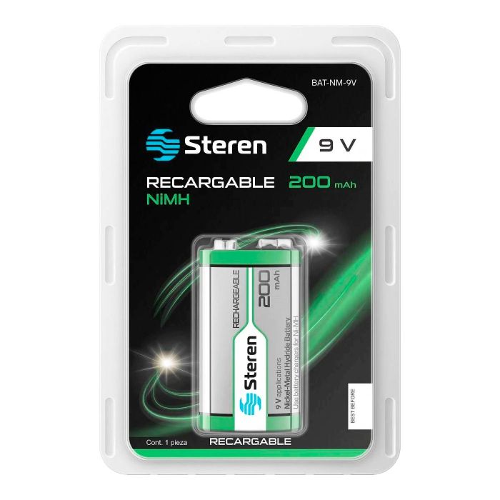 Pila recargable NiMH "9V" (cuadrada) 200 mAh BAT-NM-9V Steren