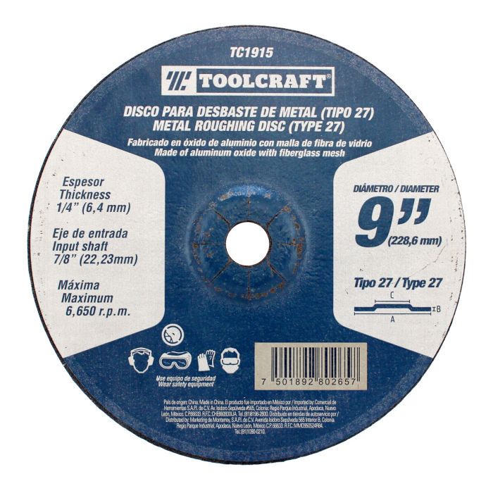 Disco para desbaste 9" x 6.4 mm TC1915 Toolcraft