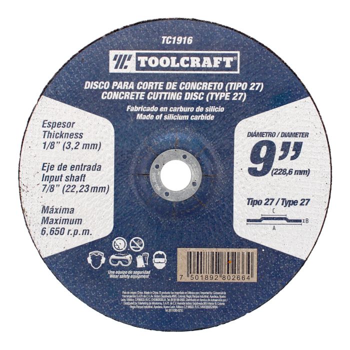 Disco para desbaste 9" x 3.2 mm TC1916 Toolcraft