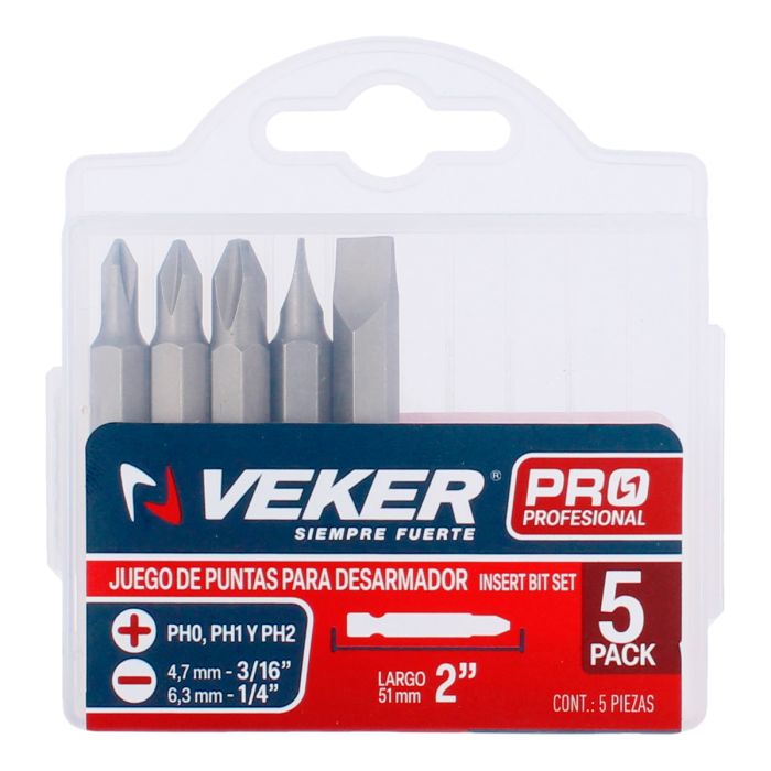 Puntas para desarmador combinadas de 2" con 5 piezas 12372 Veker