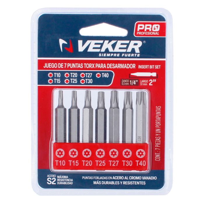 Juego de puntas TORX combinadas de 2" con 7 piezas 12391 Veker